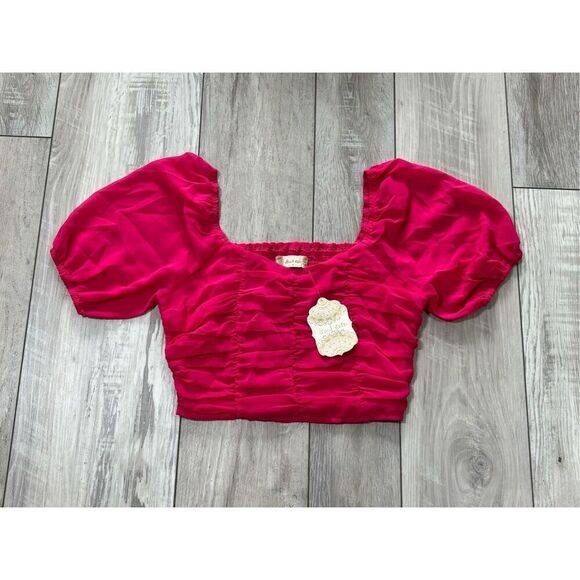 Altar'd State Tops - Altar’d State hot pink ruched crop top size small